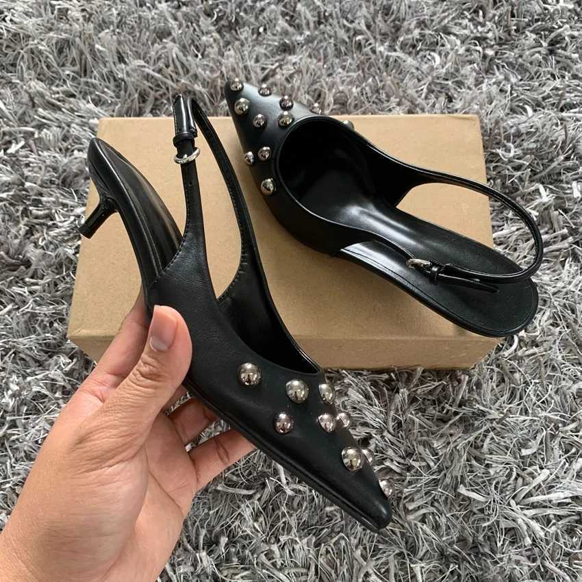 2025 Spring New Brand Women Sandal Fashion Rivet Pointed Toe Ladies Elegant Slingback Shoes Thin High Heel Pumps W250910
