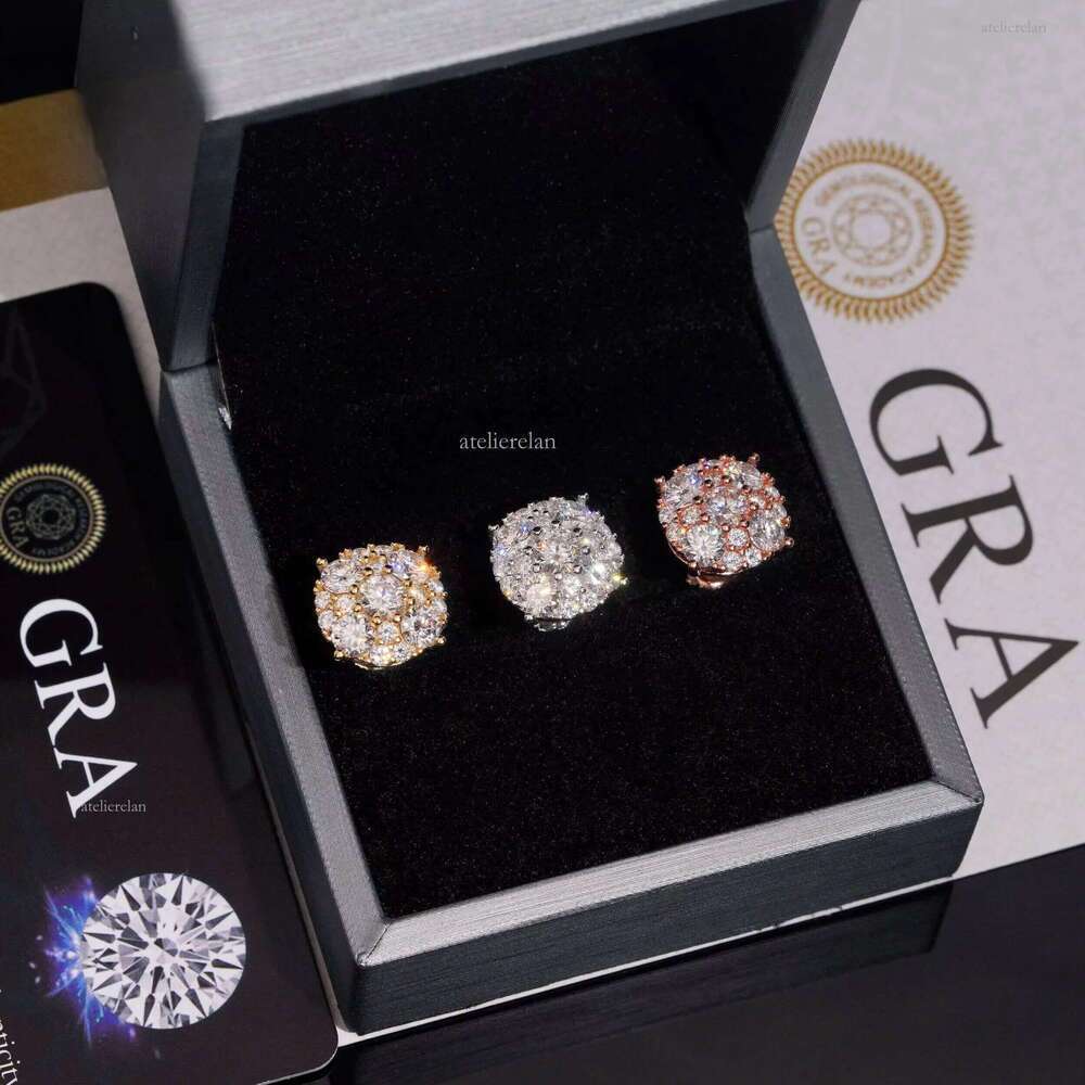 12mm GRA Certificate Iced Out Fashion Earring Hip Hop Jewelry Sier Round VVS Moissanite Dia Stud Earrings Free of charge delivery