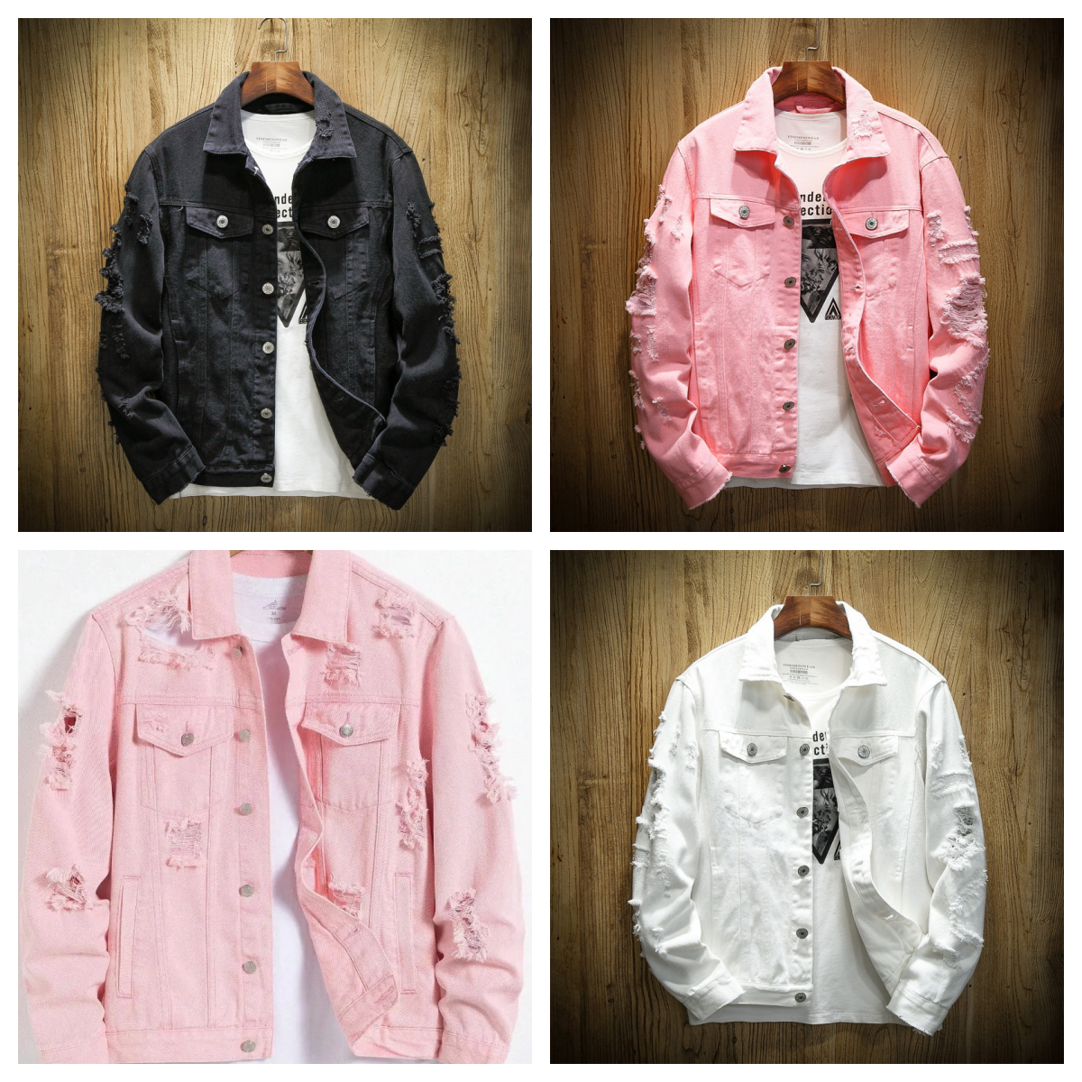 Men's Jackets Denim Jacket Luxurious Design For Spring And Autumn. Pink Ripped Jacket. Daily Casual. Fashionable Trendy.