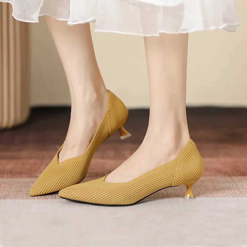 Womens Work High Heels 2025 New Knitted Breathable Thin Heels Fashion Color Matching Shoes Spring and Autumn Seasons W250910