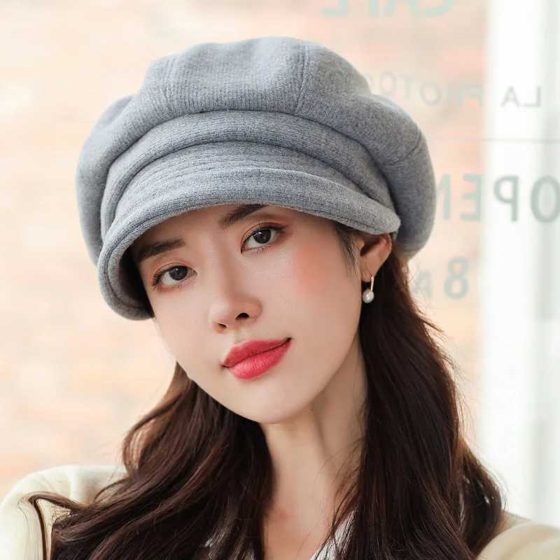 Wens Beret Hat Trendy Japanese Sty Furry Octagon Chic Thick Warm Rold Brim Solid Color Autumn Winter Daily Casual G250910