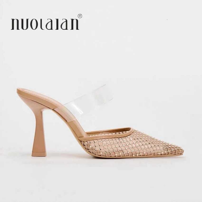 2025 Women High Heels Sandals Summer Elegant Pointed toe Fashion Mesh Rhinestone luxury designer Party Lady Mules Shoes W250910