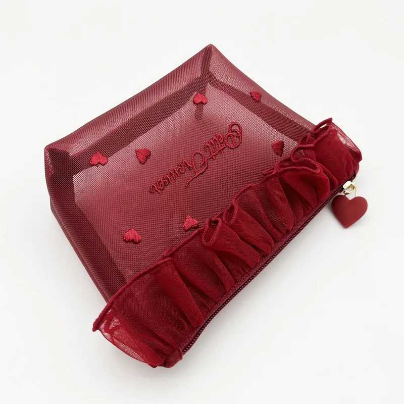 1Pc Ins Style Girl Mesh Love Embroidery Portable Makeup Bag Cute Tissue Pack Makeup Storage BagXJ250910