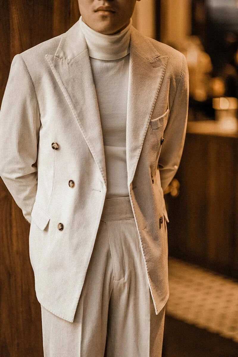 Caramel corduroy vintage mens suit 2piece set Suit Coat Suit Pants Mens customized suit AutumnWinter Business Mens Jacket W250910