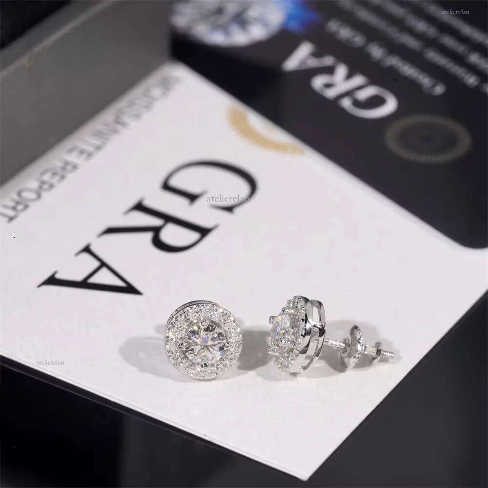 Trendy Hip Hop Ear Studs Ice Out VVS Moissanite Dia Jewelry Gold Plated Sterling Sier Stud Earring for Women