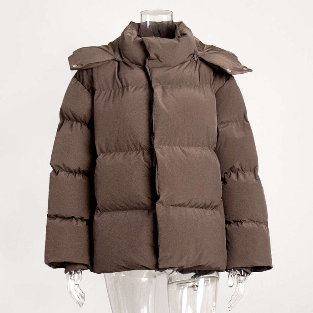 2025 Winter New European and American Style Loose Jacket for Women, Solid Color Hooded Cotton Coat