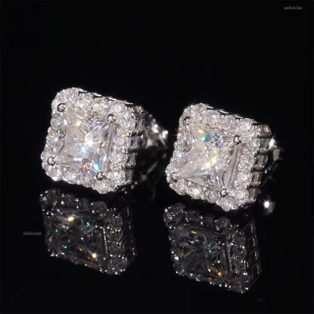Pass Tester GRA Certified VVS Dia Sterling Sier Princess Cut Moissanite Stud Earrings