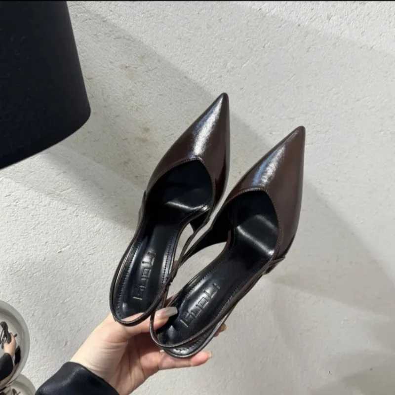 High Heeled Womens Sandals 2025 Summer Pointed Toe Simple Solid Designer Party Stilettos Elegant Back Strap Office Lady Shoes W250910