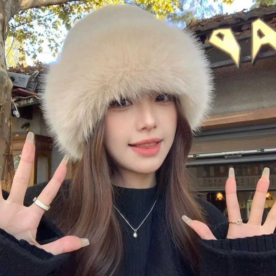 Korean Fashion Hat For Women Winter Thick Warm Imitation Fur Fisherman Hat Luxury Ladies Imitation Mink Fur Mongolia CXJ250910