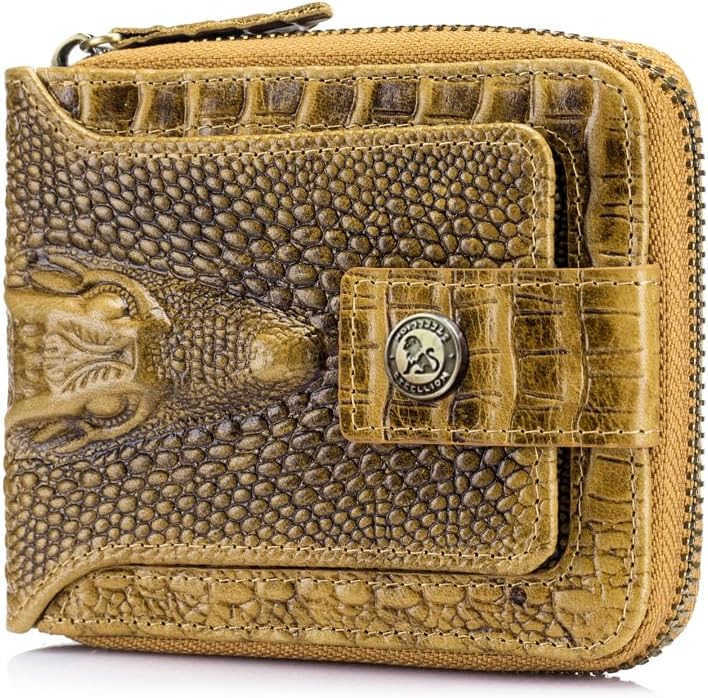 Crocodile patterned wallet Genuine Leather Wallet for Men Large Capacity ID Window Card Case with Zip Coin Pocket BrownZ250910