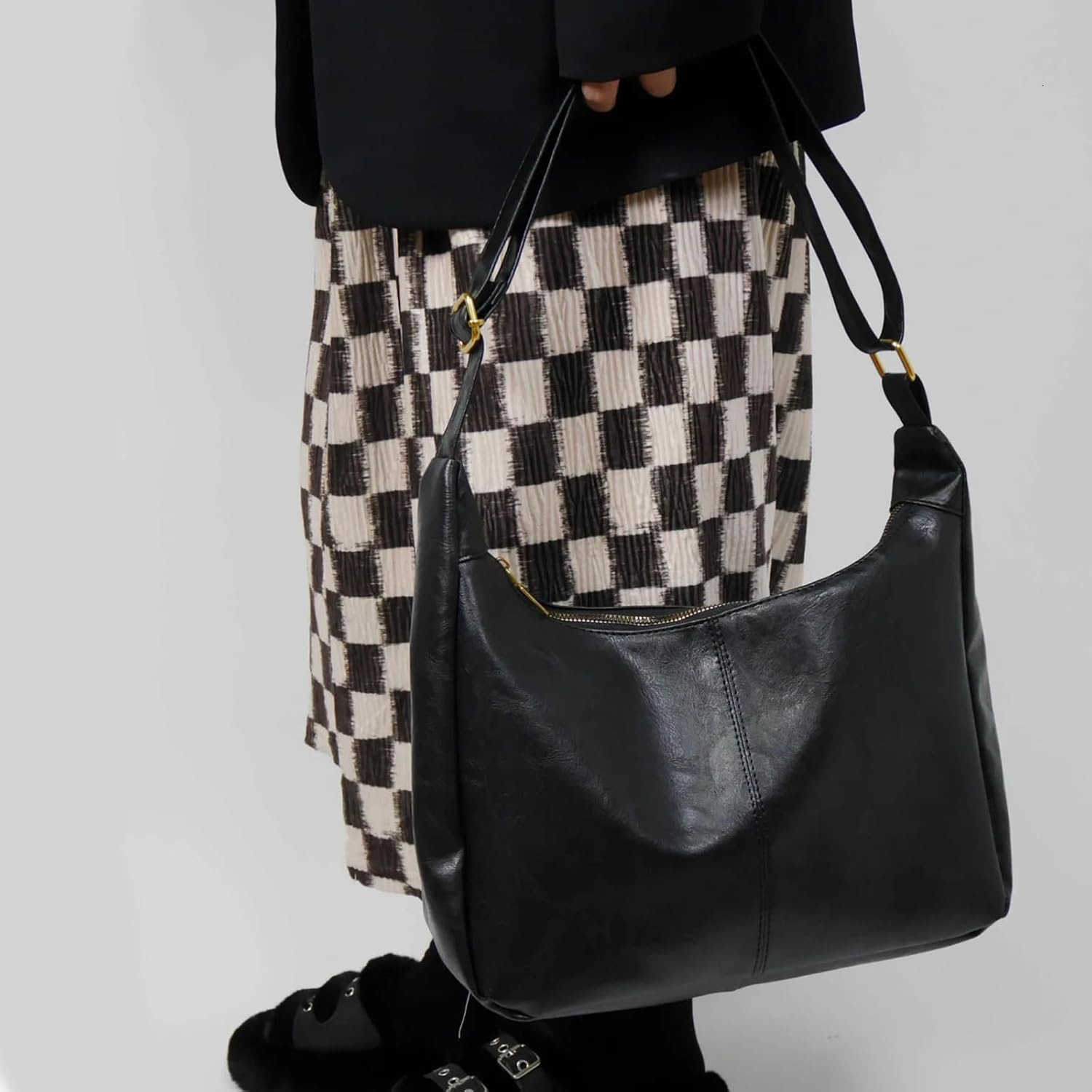 Hobo Bag for Women Ultra Soft Foldable Vegan Leather Shoulder Handbag Stylish Slouchy Tote Purses M250910