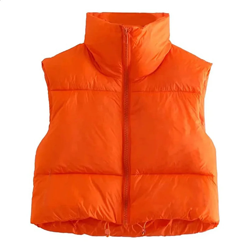 Women Winter Warm Crop Waistcoat Sleeveless Stand Collar Double Sided Lightweight Puffer Vest Streetwear 250823