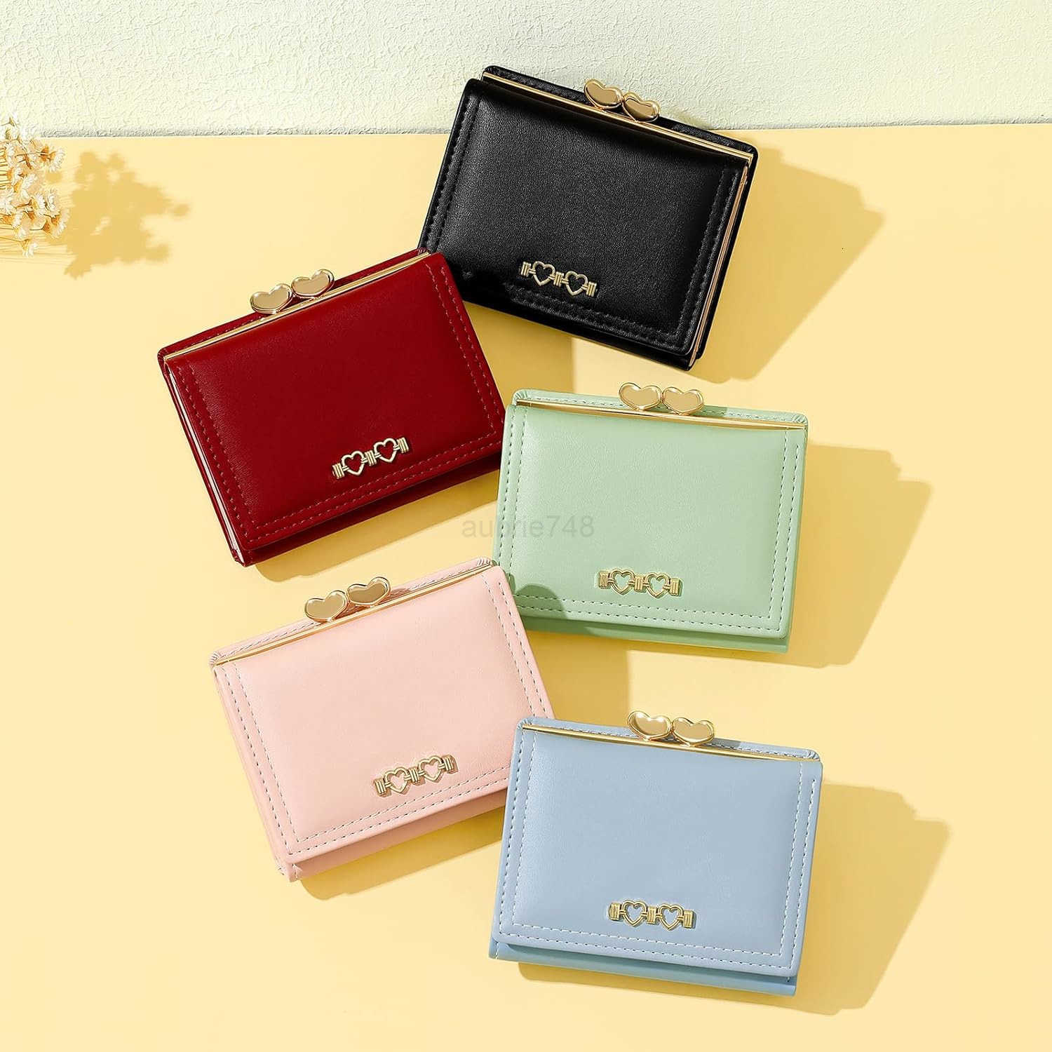 Wallet for Women Cute Wallet Card Holder Small Trifold RFID Blocking Purse Cute Small Leather Mini Short Purse with Coin Pocket for Girls Ladies Burgu