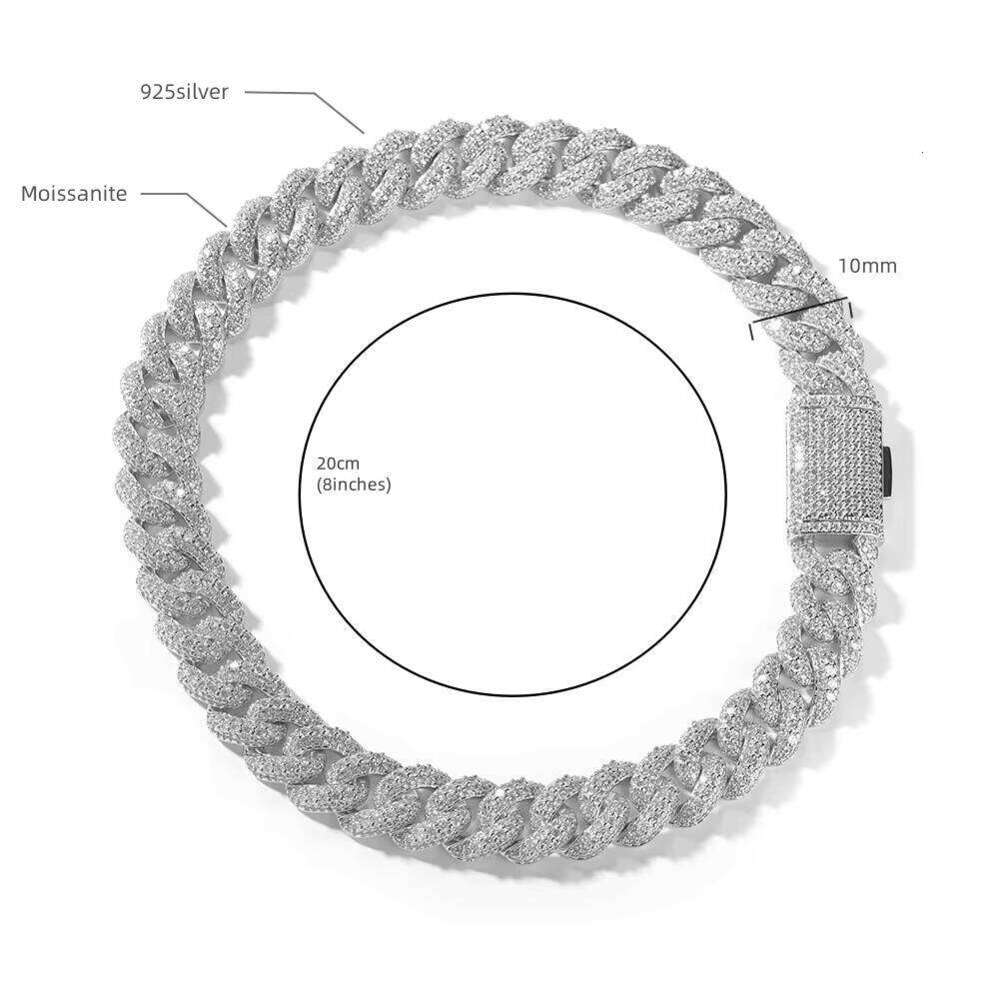 Sier 10MM Cuban Chain Bracelet Men's Hip Hop Jewelry GRA Certified Gift Product Moissanite Bracelets Bangles