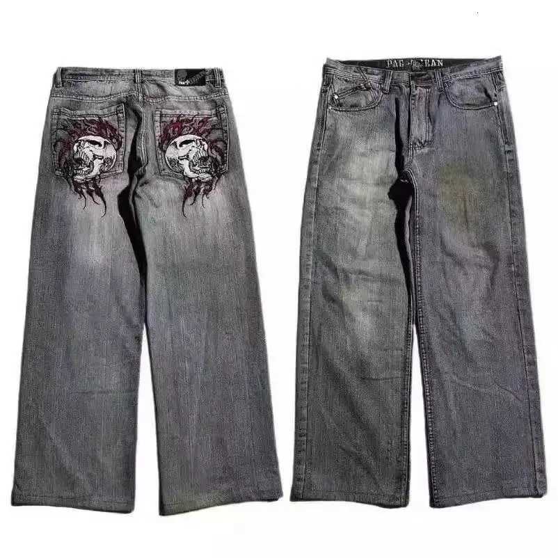 2024 New American Trend Retro Hiphop Embroidery Pattern Baggy Jeans For Men And Women Y2K Harajuku Gothic Wide Pants Streetwear Z250910