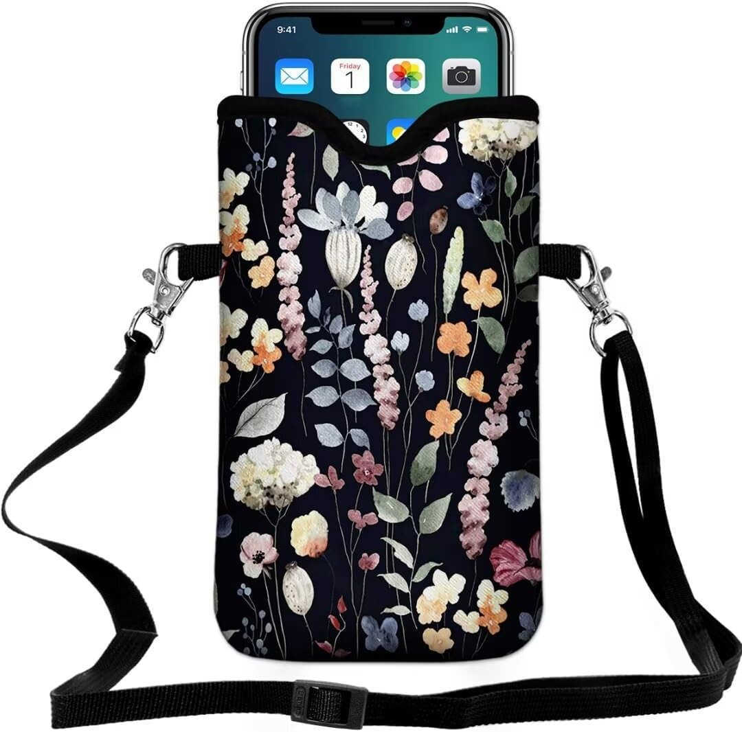 Cell Phone Sleeves Bag Case Crossbody Neoprene Holder Lanyard Phone Pouch for Women Men 75 X 45 Inches Flowers Z250910