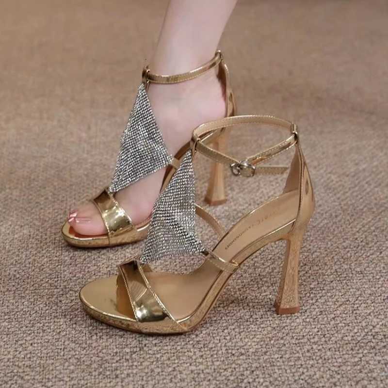 Women Heels Sexy Gold High Heels Sandals Thin Single Strap Metal Stiletto Sandals Silver Heel Shoes Party Evening Wedding Shoes W250910