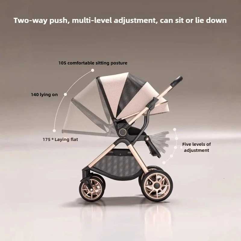 Lightweight Baby Stroller with Shock Absorption Suitable for Outdoor Travel Adjustable Backrest Onetouch Folding W250910
