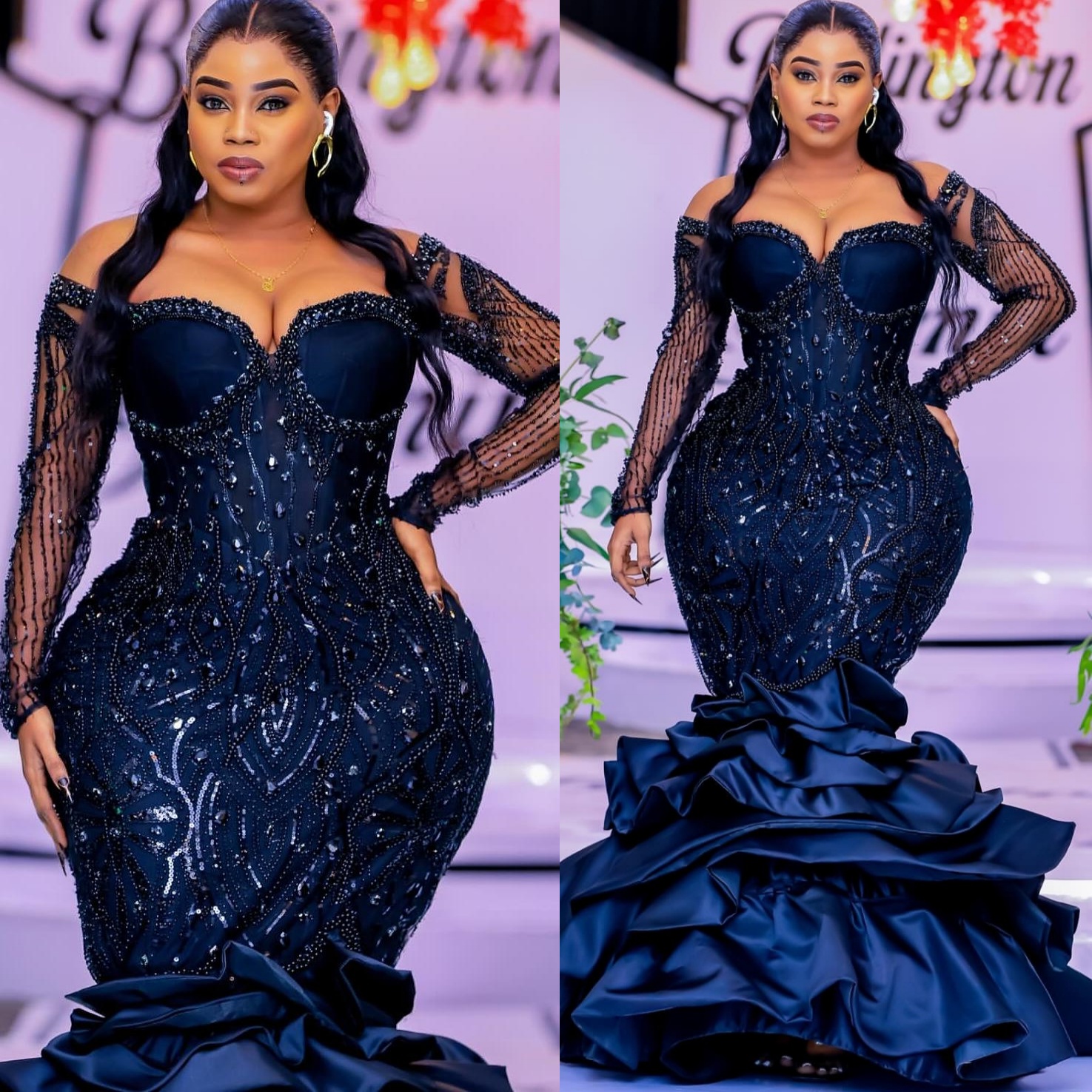 Mermaid Dark Navy Prom Dresses 2025 Crystals Beaded Sequined Satin Evening Formal Party Second Birthday Engagement Gowns Plus Size Dress For Special O