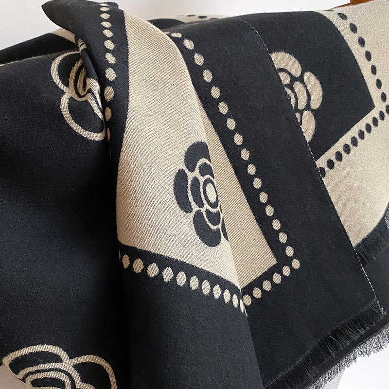 Summer 2024 New Camellia Cashmere for Women, Decorative Double-Sided Shawl, Long Jacquard Versatile Warm Neck Scarf