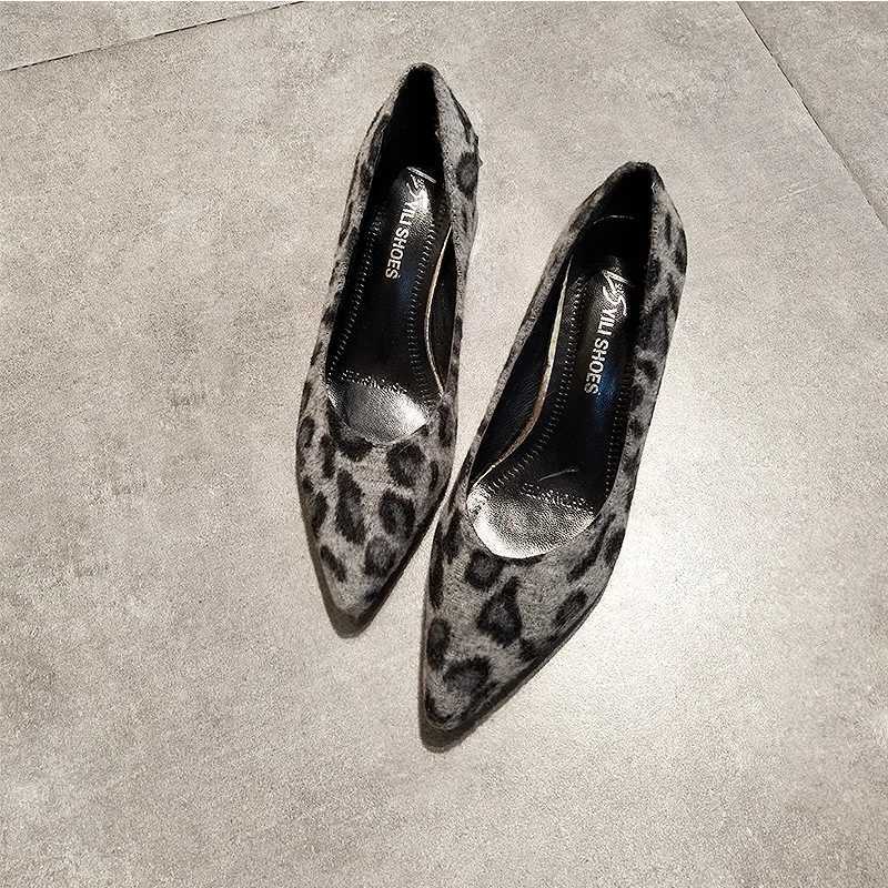Leopard pattern thick high heels pointed toe shallow european woman shoes comfy fashion party sexy ladies pumps slip on footwear W250910