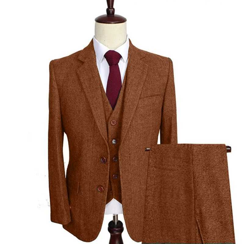 Men Suit 3 Pieces Army Green Tweed Formal Lapel Notch Regular Wedding Groom Banquet Work Tuxedos Set Jacket Vest With Pants W250910