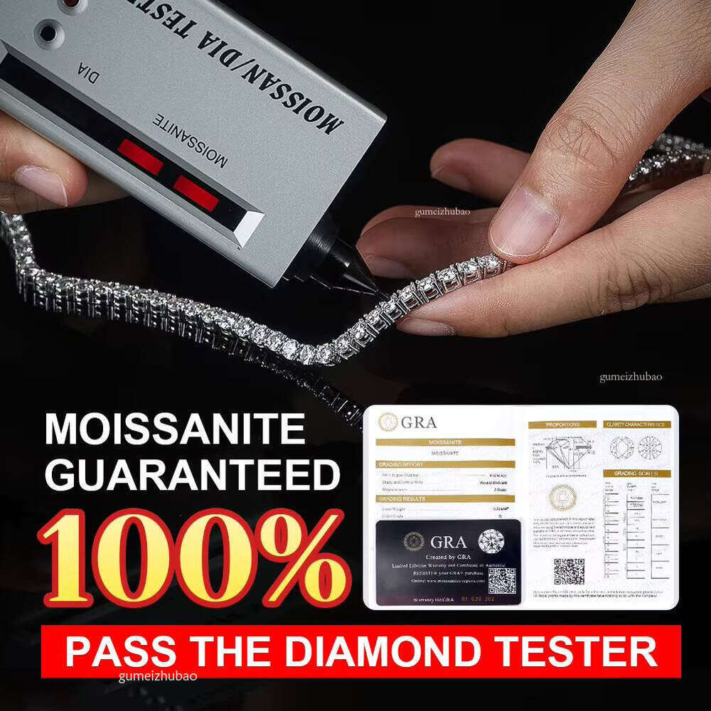 Sier Gra VVS Moissanite Tennis Chain 2mm 3mm 4mm 5mm Necklace Bracelet Men and Women Hiphop Jewelry