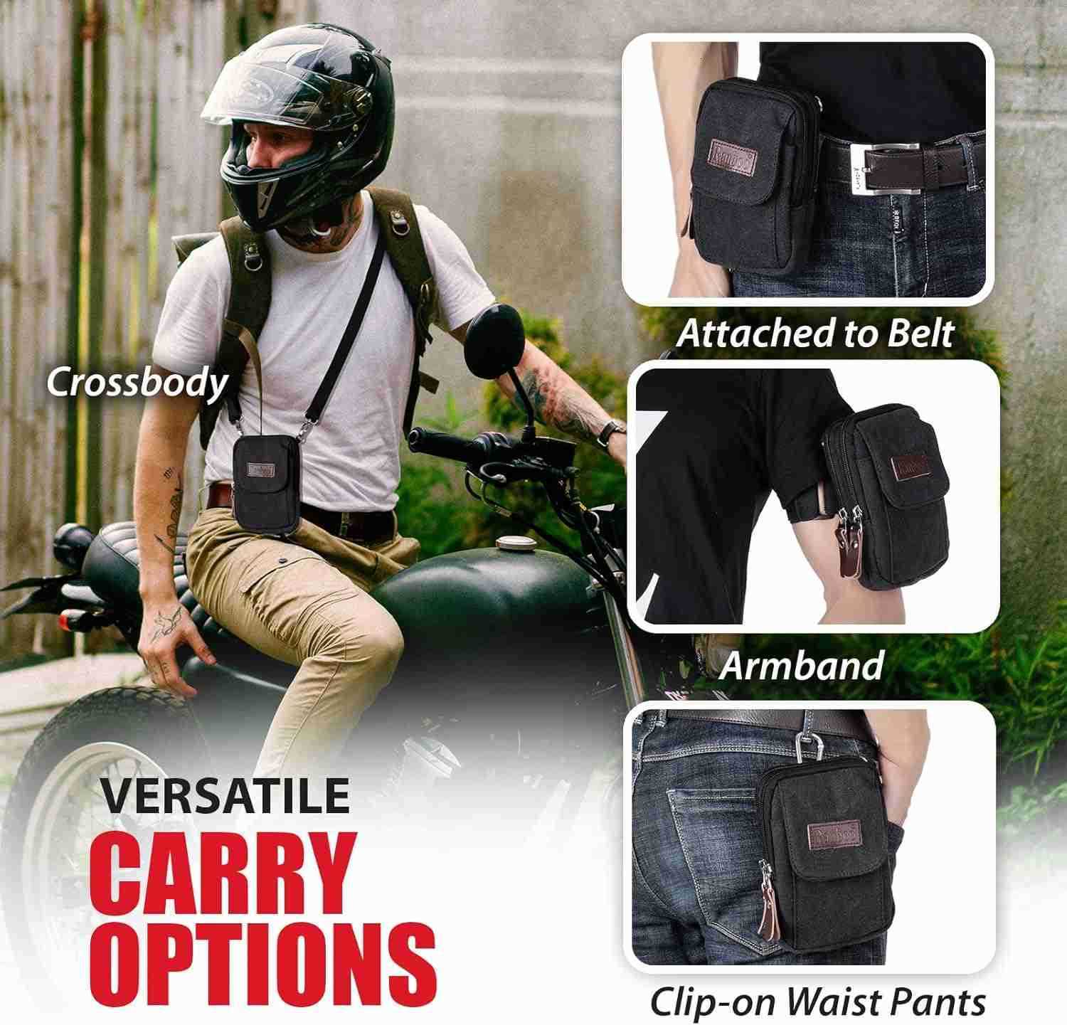 Canvas Phone Pouch for Men Small Crossbody Purse Shoulder Cell Phone Arm Bag Multifunction Carrier Belt Clip Holster Case Fit for iPhone 1615141312 Pr