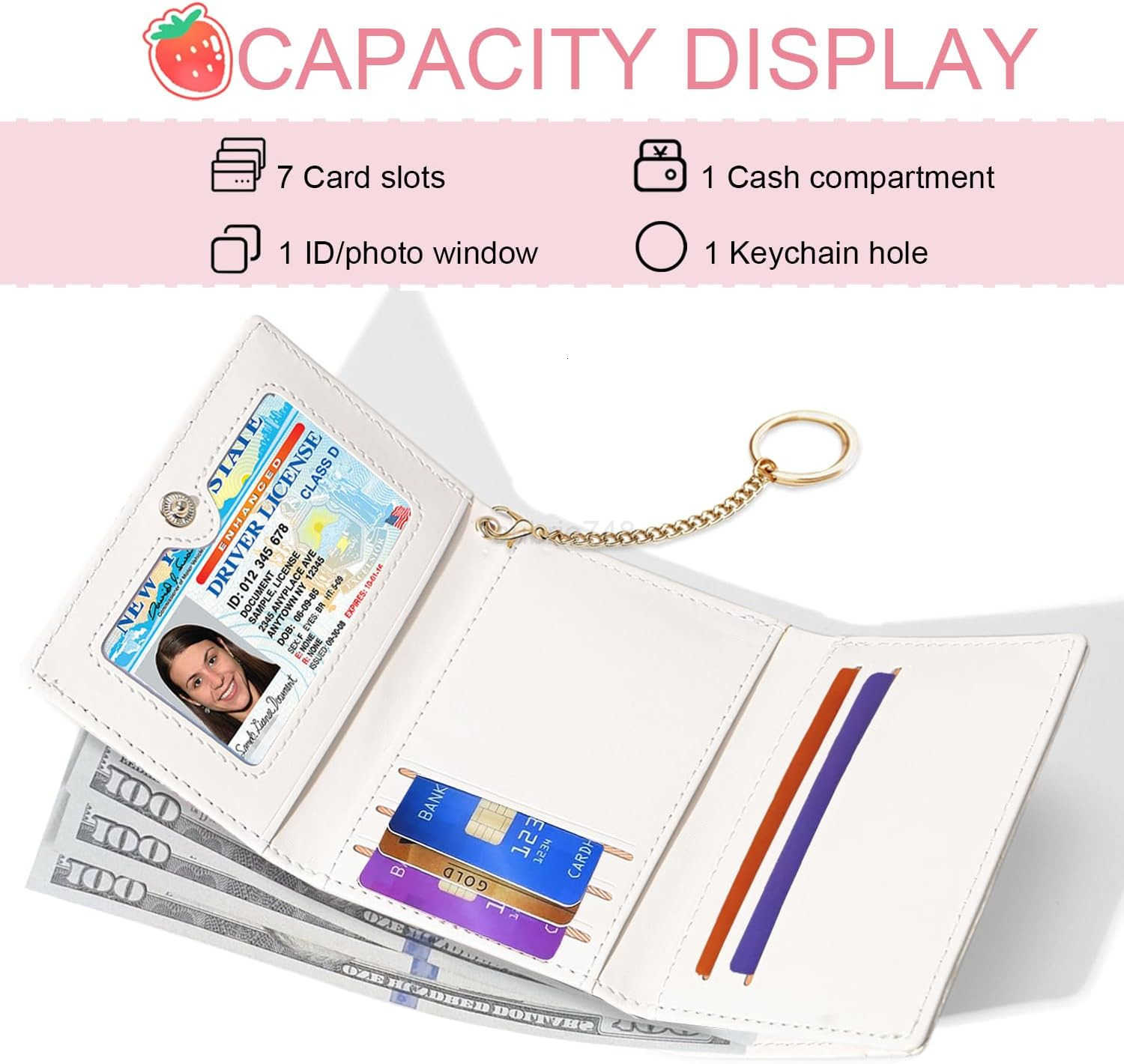 Small Cute Wallet with Strawberry Coquette Bow Print ID CARD Holder for Women Girls PINKZ250910