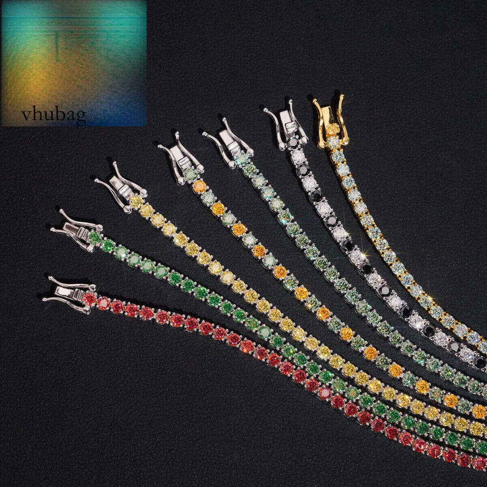 PassTetser 3mm Round Cut Colorful Silicon Stone for Women and Men Sier Tennis Bracelet Hip Hop Jewelry
