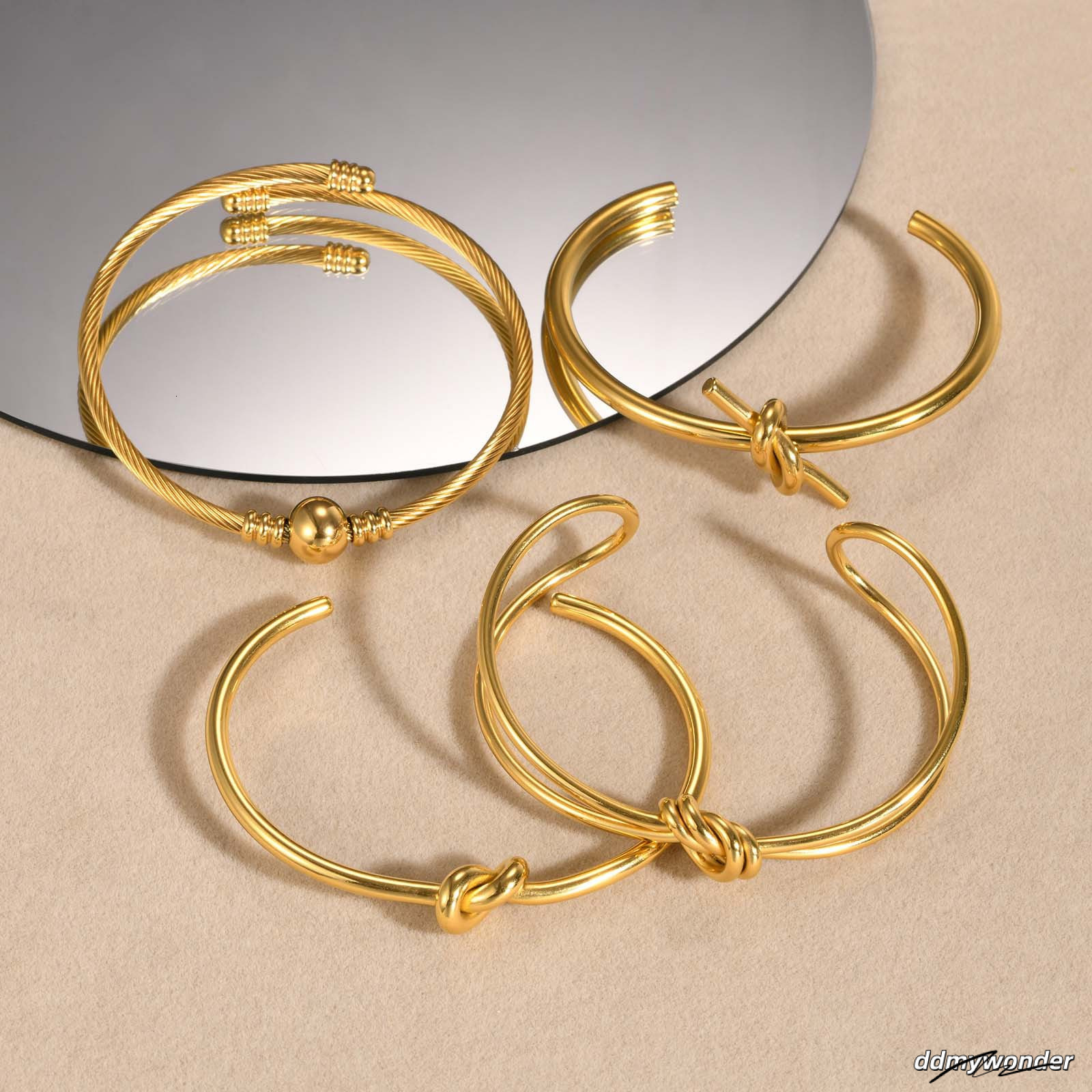 Stainless Steel Metal Knot Open Cuff Bracelet Bangle PVD Plated For Women Water Resistant Minimalist Jewelry 250711 ddmywonder ddmywonder