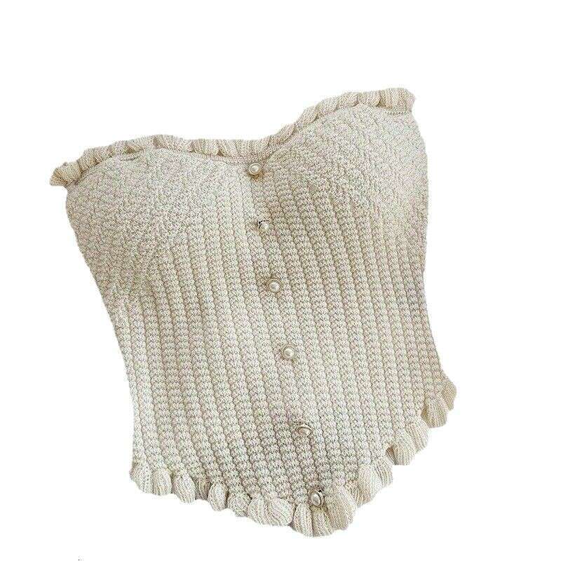 Fashionable Sexy Versatile Heart White Pearl Decorated Knitted Tube Top For Women B3