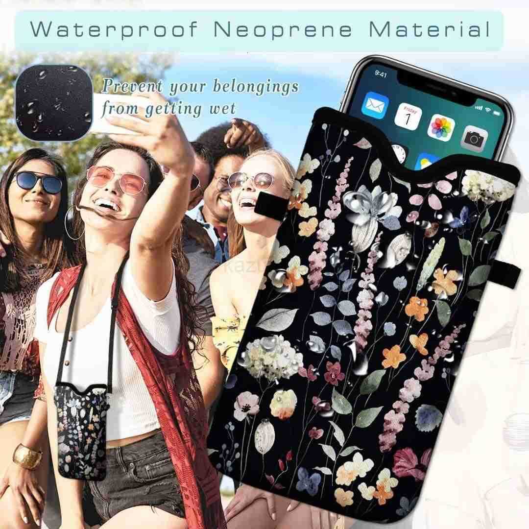 Cell Phone Sleeves Bag Case Crossbody Neoprene Holder Lanyard Phone Pouch for Women Men 75 X 45 Inches Flowers Z250910