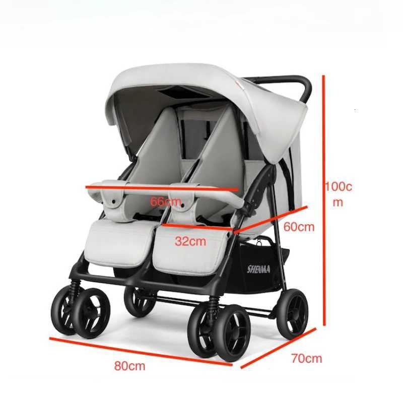 Twin Baby Stroller Foldable Portable High Angle Sitting and Lying Childrens Double Stroller W250910