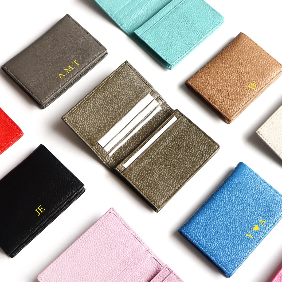 Personalize Name Business Card Holder Genuine Leather Men ID Credit Card Wallet Custom Company DIY Gift Women Cardholder250906