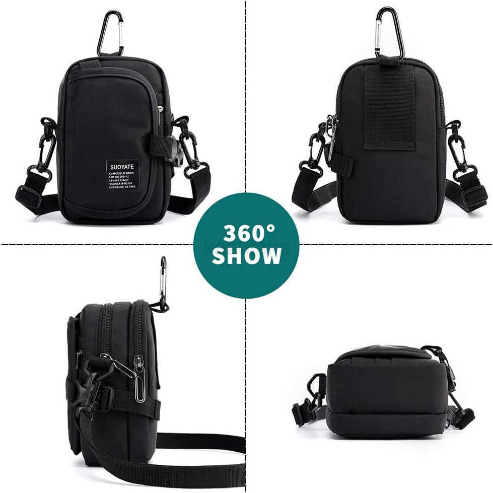 Multifunction Cell Phone Holster One Shoulder Pouch with Carabiner Outdoor Tactical Waist Belt Bag Security Purse Crossbody Gadget Pocket for Smartpho