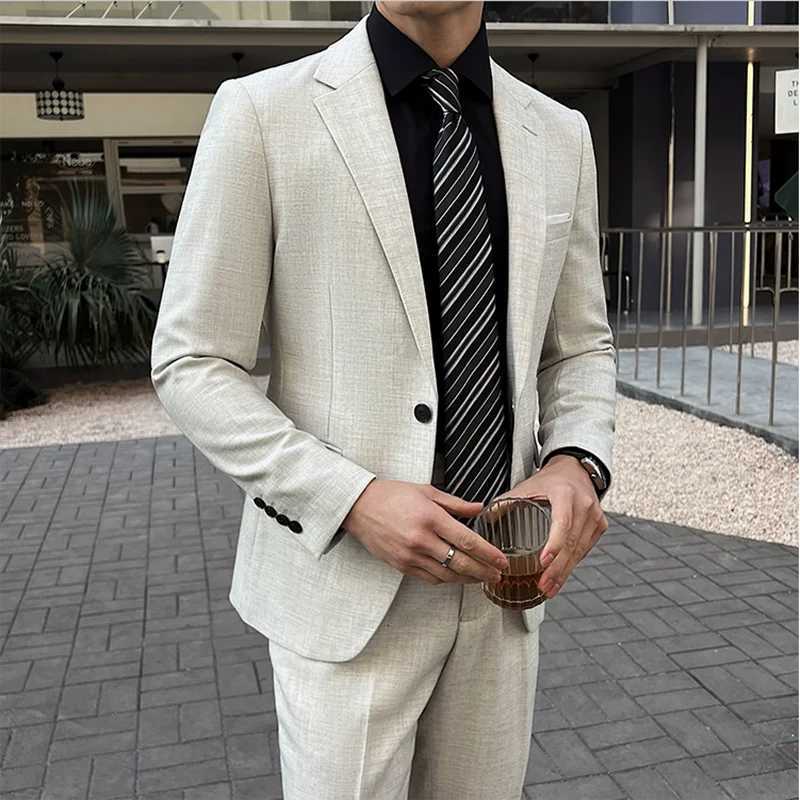 Jacket Pants 2025 New Luxury Elegant Mens Suits 2 Piece Set Fashion Korean Casual Slim Fit Social Groom Wedding Tuxedo W250910