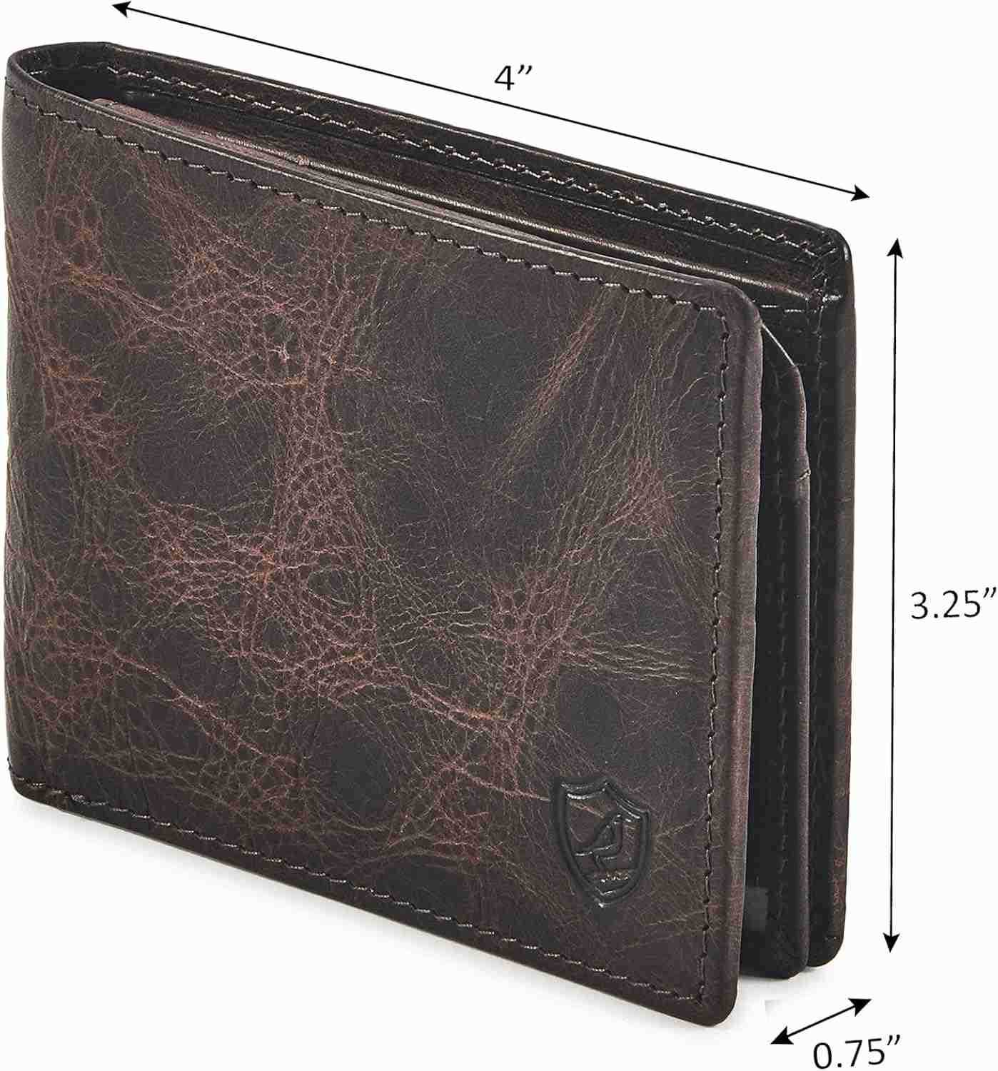 Bifold Wallet for Mens Real Genuine Slim Leather RFID Blocking 2 ID Windows Stylish Travel Gift Box DISTRESSED ESPRESSOZ250910