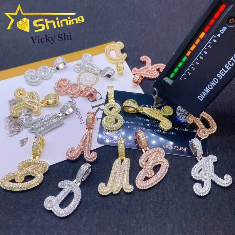 Hip Hop Jewelry 925 Silver Pass Diamond Tester Moissanite Letter Pendant Custom Iced Out Moissanite Pendant for Men