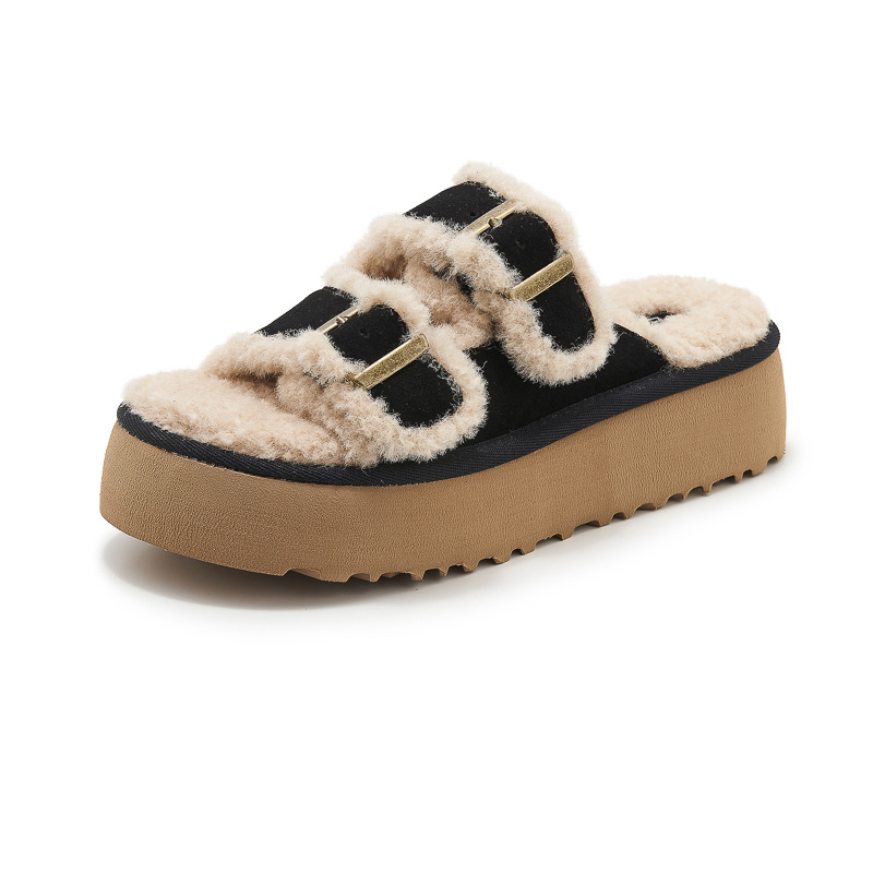 Women Designer Slippers Autumn Winter New Casual Fashion Anti slip Soft Bottom Furry Slippers 5cm platform shoes