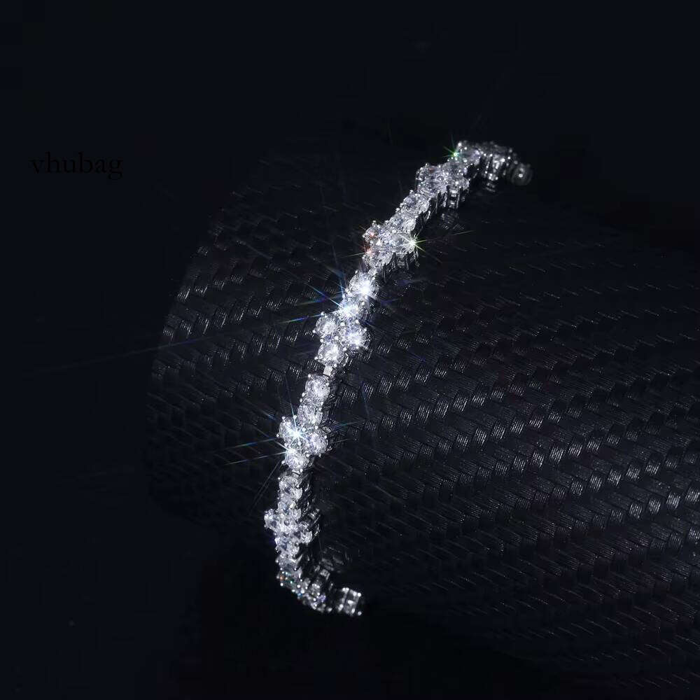 Wholesale Custom Fashion Sier Lab Dia GRA Moissanite Zircon Four-leaf Clover Tennis Sterling Bracelet