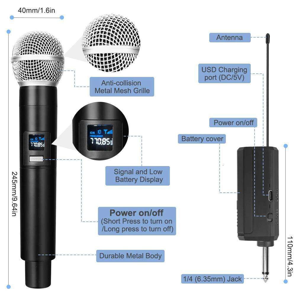 Fourfold Microphone Dual Wireless Handheld Dynamic Mic System With Rechargeable Receiver Battery For Karaoke