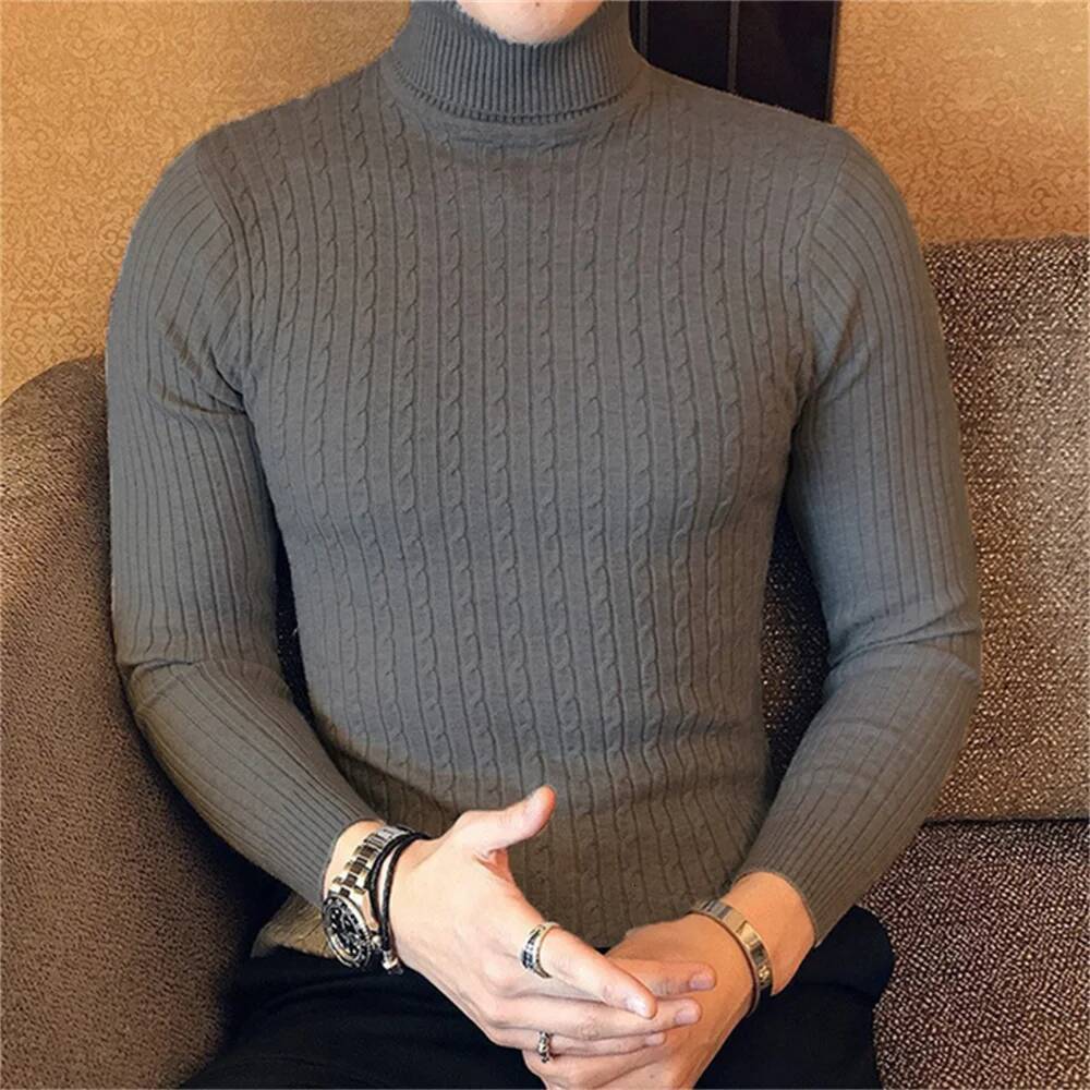 Autumn Winter Turtleneck Pullovers Warm Solid Color Men's Sweater Slim Pullover Men Knitted Sweaters Bottoming Shirt dongdumaoyi