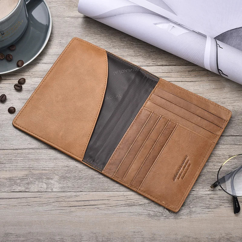 Soft Genuine Leather Mans Passport Cover ID Card Case Purse Bank Credit Card Holder Travel Wallet For Men Black Brown250906