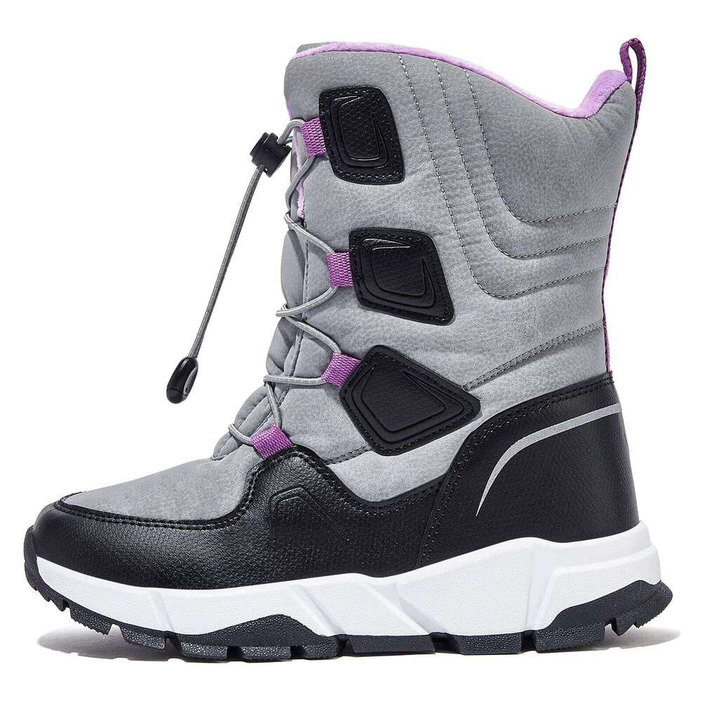 HOBIBEAR Kids Snow Boys Girls Mid Calf Waterproof Shoes Warm Faux Fur Lined Insulated Elastic Band Winter Boots