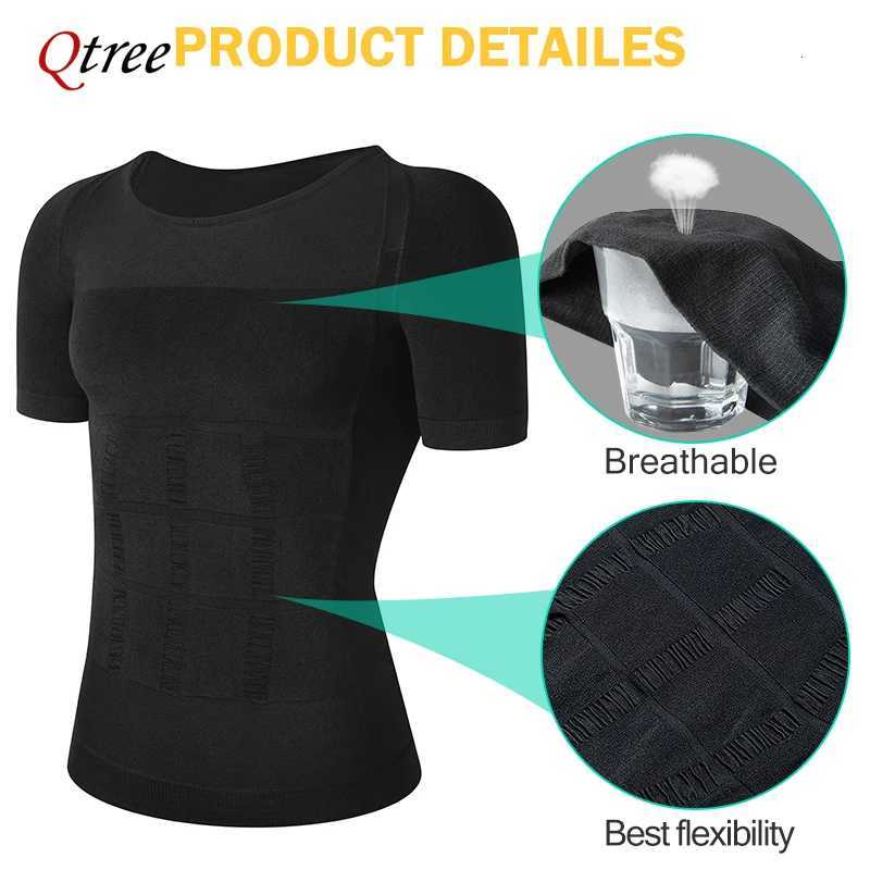 Qtree Men Body Shaper Waist Tummy Control Compression Shirts Weight Loss Slimming Underwear Seamless Abdomen Fitness W250910