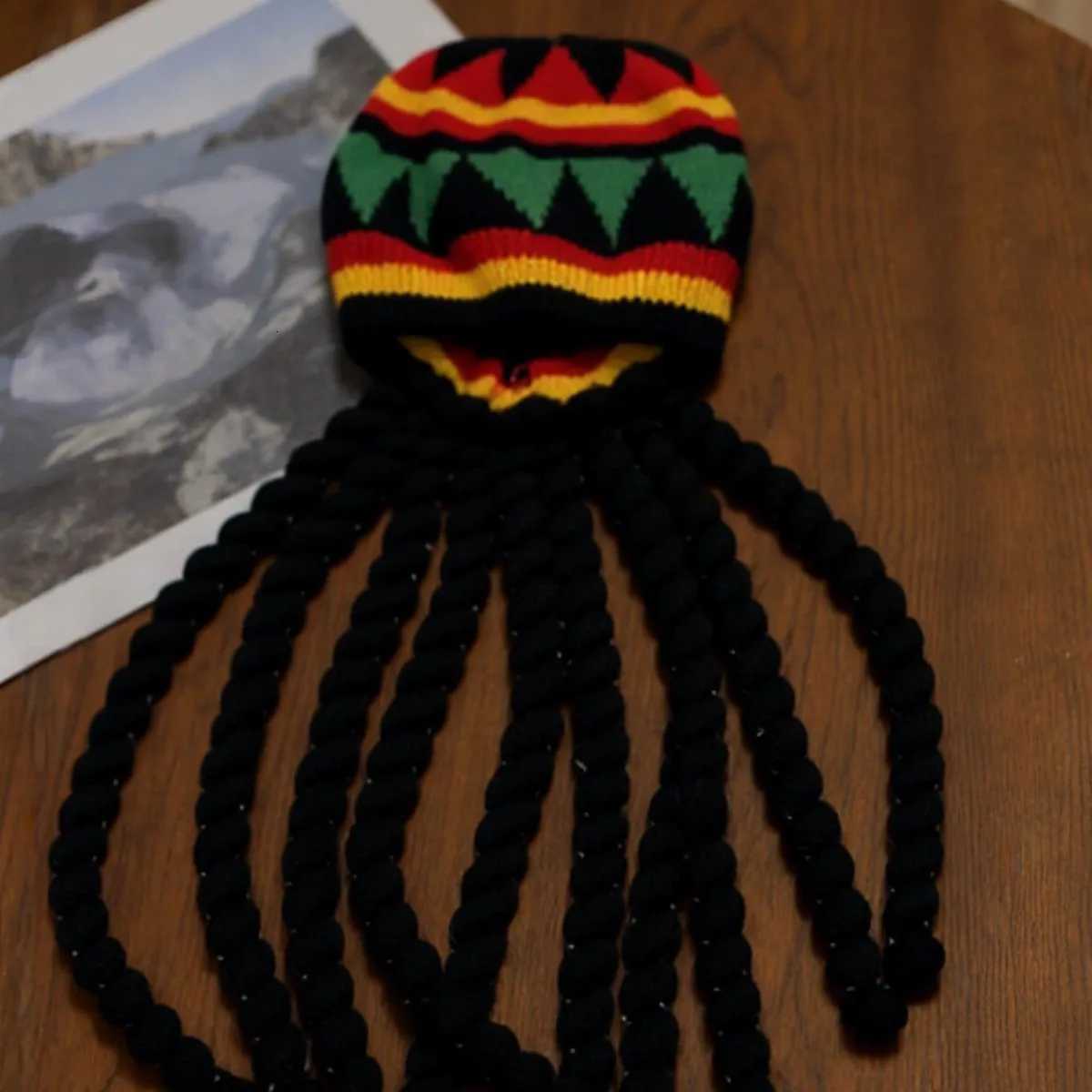Wig Braid Beret Knitted Rainbow Hat Halloween Knitted Wool Hat Ear Protector Head Cover HatXJ250910