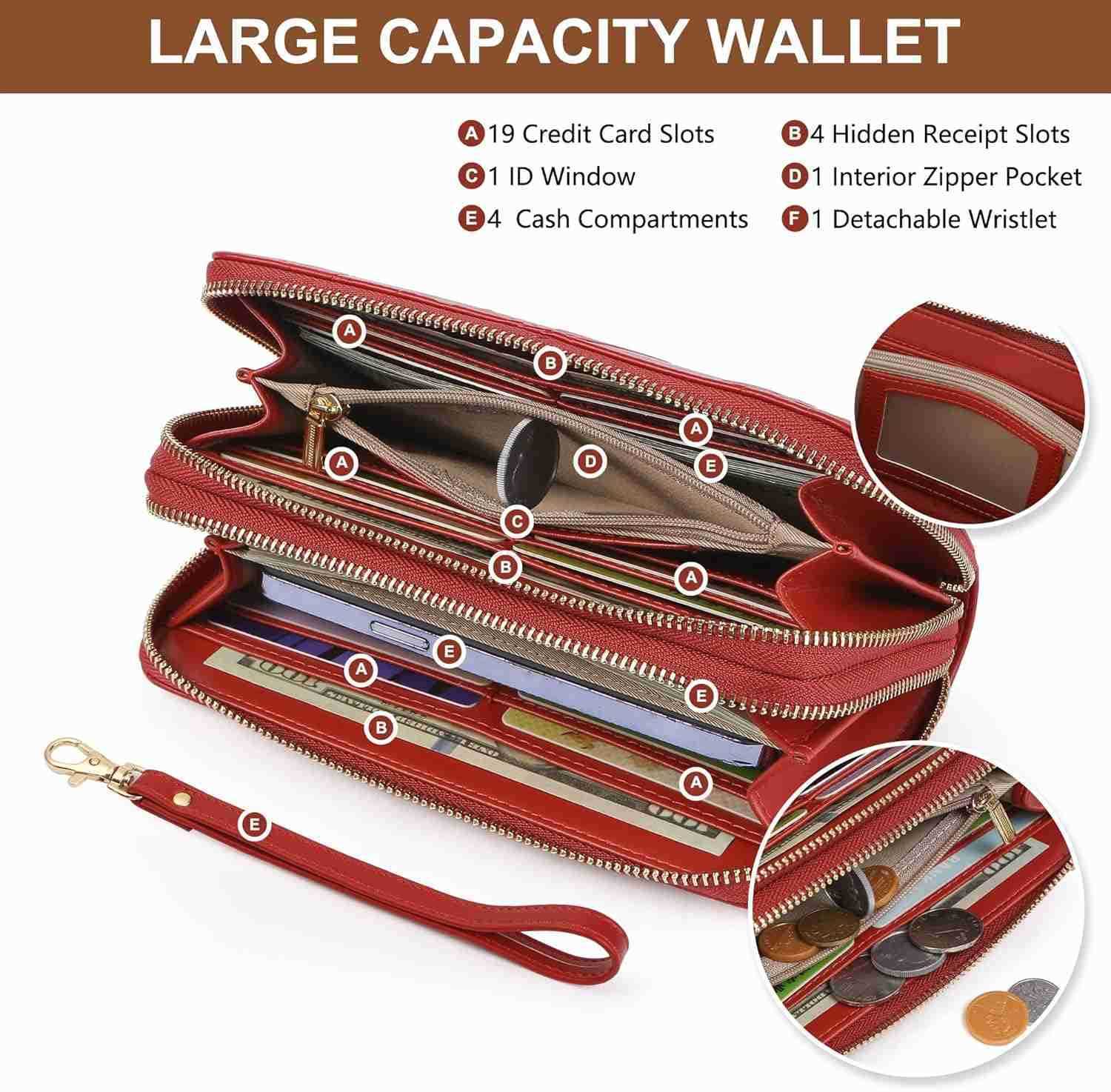 Womens Wallet RFID Blocking Large Capacity Leather Double Zip Wristlet Wallet CARD Phone Holder Ladies ClutchZ250910