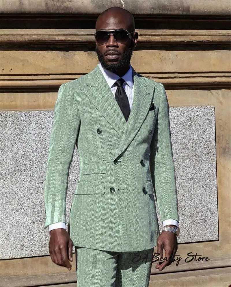 Herringbone Suits for Men Wide Lapel Suit 2 pcs Suit Jacket Pants Groom Business Wedding Wear Pink fashionable men suit outfit W250910