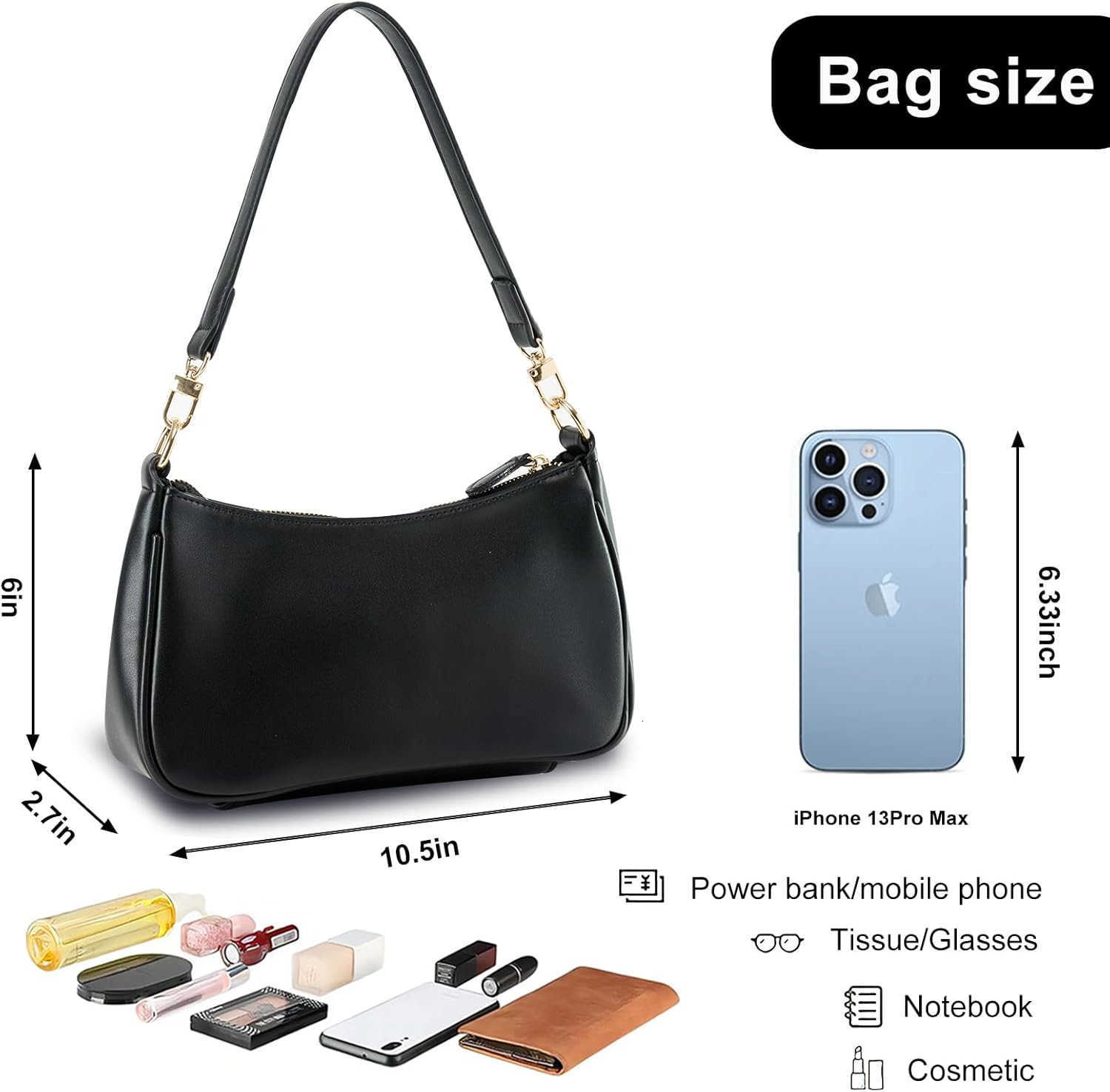 Shoulder Bag for Women with 2 Removable Straps and Zipper Closure Crossbody Bags Clutch Tote HandBags Purses M250909